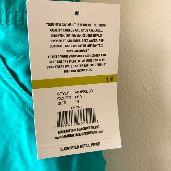 Maxine of Hollywood Aqua Teal Swim Shorts 14 - Picture 5 of 7